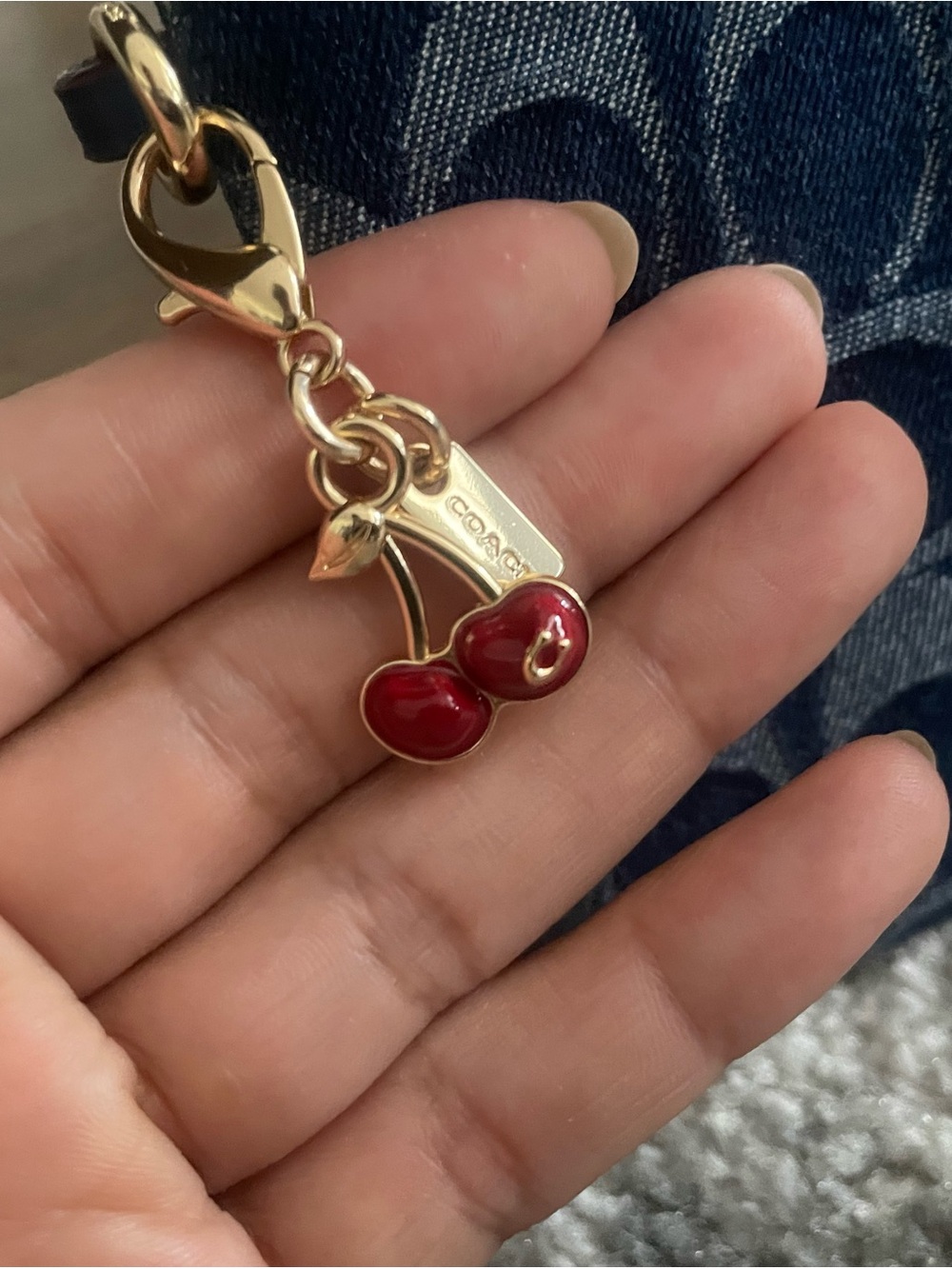 Coach Denim Signature wristlet w cherry charm - Picture 3 of 3